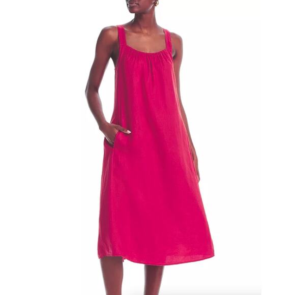 $238 EILEEN FISHER Organic Linen Midi Cami Dress Sundress | Sz XL, Geranium Pink - Picture 6 of 16